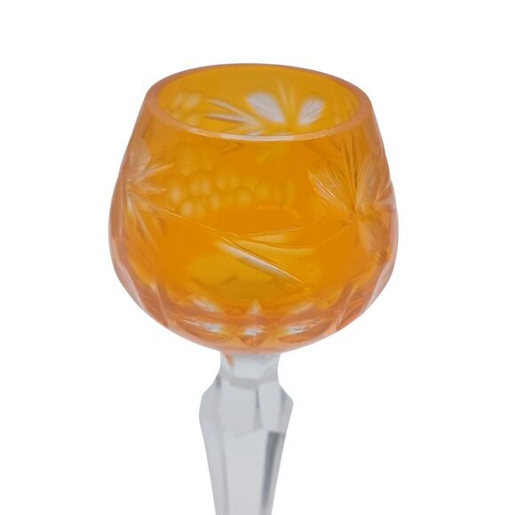 Lausitzer Grapes & Vines Cut To Clear Cordial Glasses Set Of 3 Emerald Green Ame - Picture 7 of 12